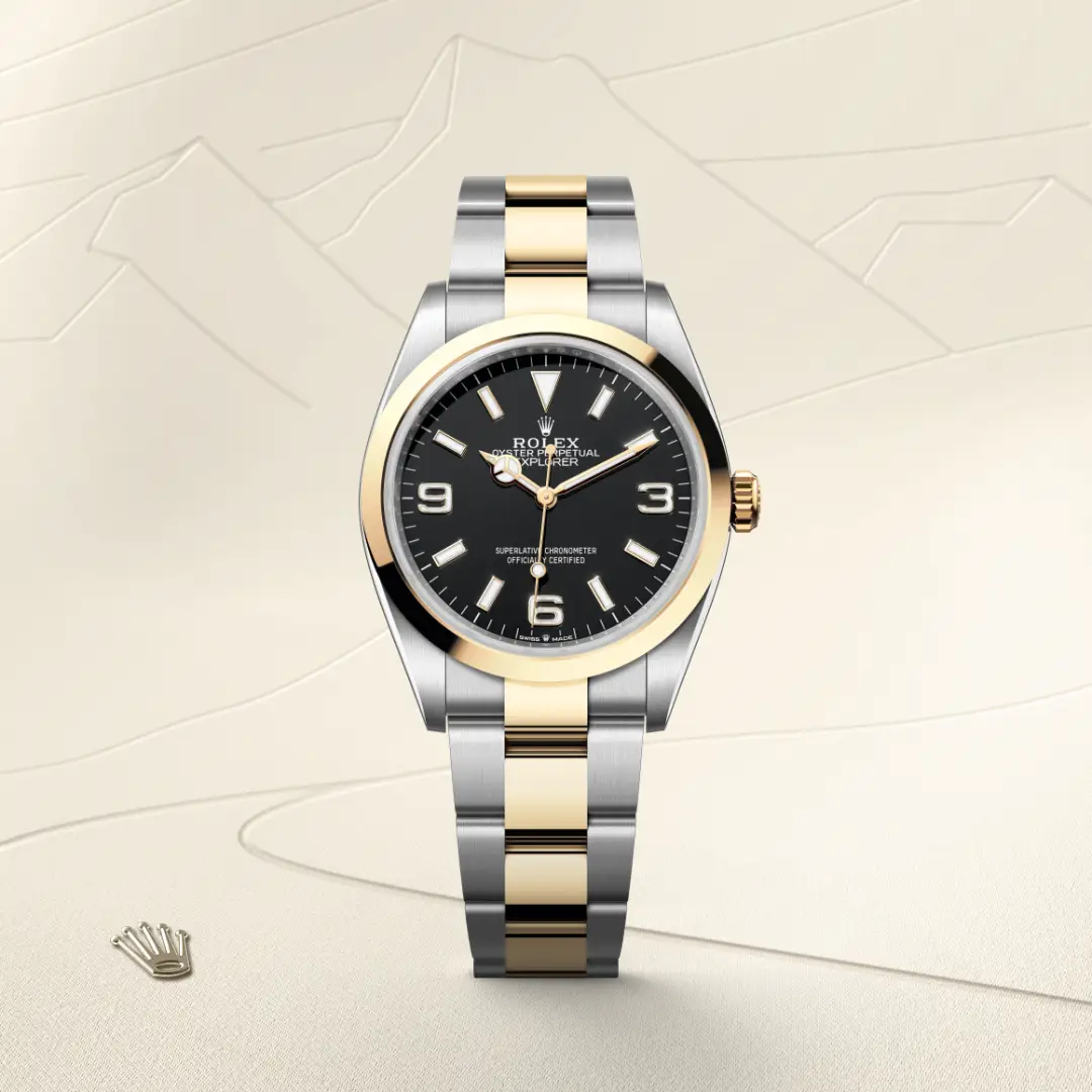 Rolex Explorer en Rolesor amarillo —combinación de acero Oystersteel y oro amarillo, M124273-0001 Vendemmia Joyero
