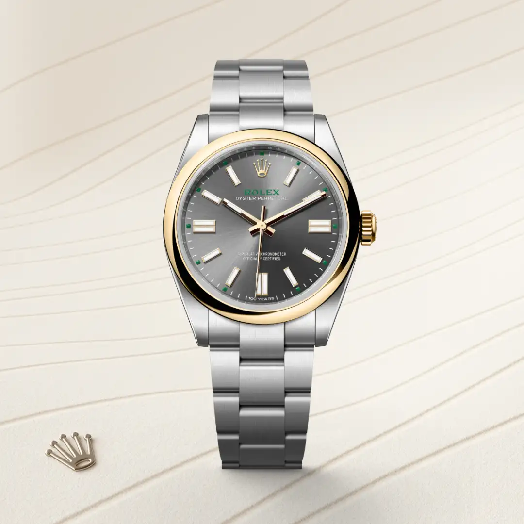Rolex Oyster Perpetual en Rolesor amarillo —combinación de acero Oystersteel y oro amarillo, M134303-0001 Vendemmia Joyero