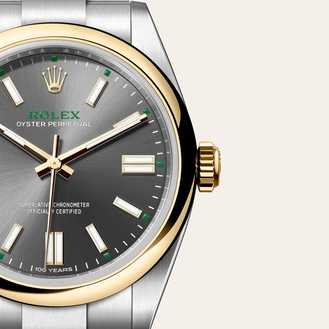 Rolex Oyster Perpetual in Rolesor amarillo —combinación de acero Oystersteel y oro amarillo, M134303-0001 Vendemmia Joyero