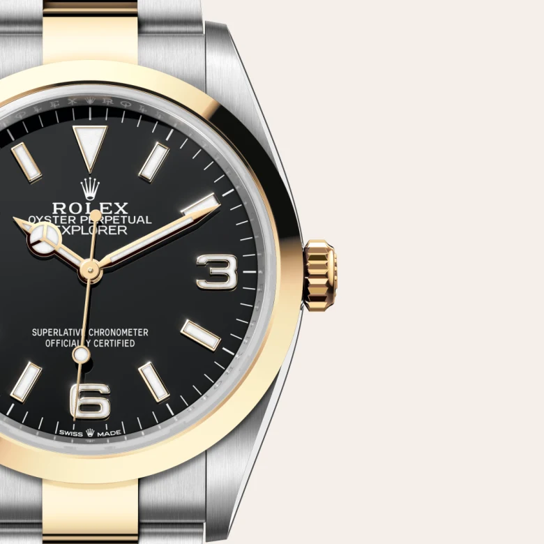 Rolex Explorer en Rolesor amarillo —combinación de acero Oystersteel y oro amarillo, M124273-0001 Vendemmia Joyero