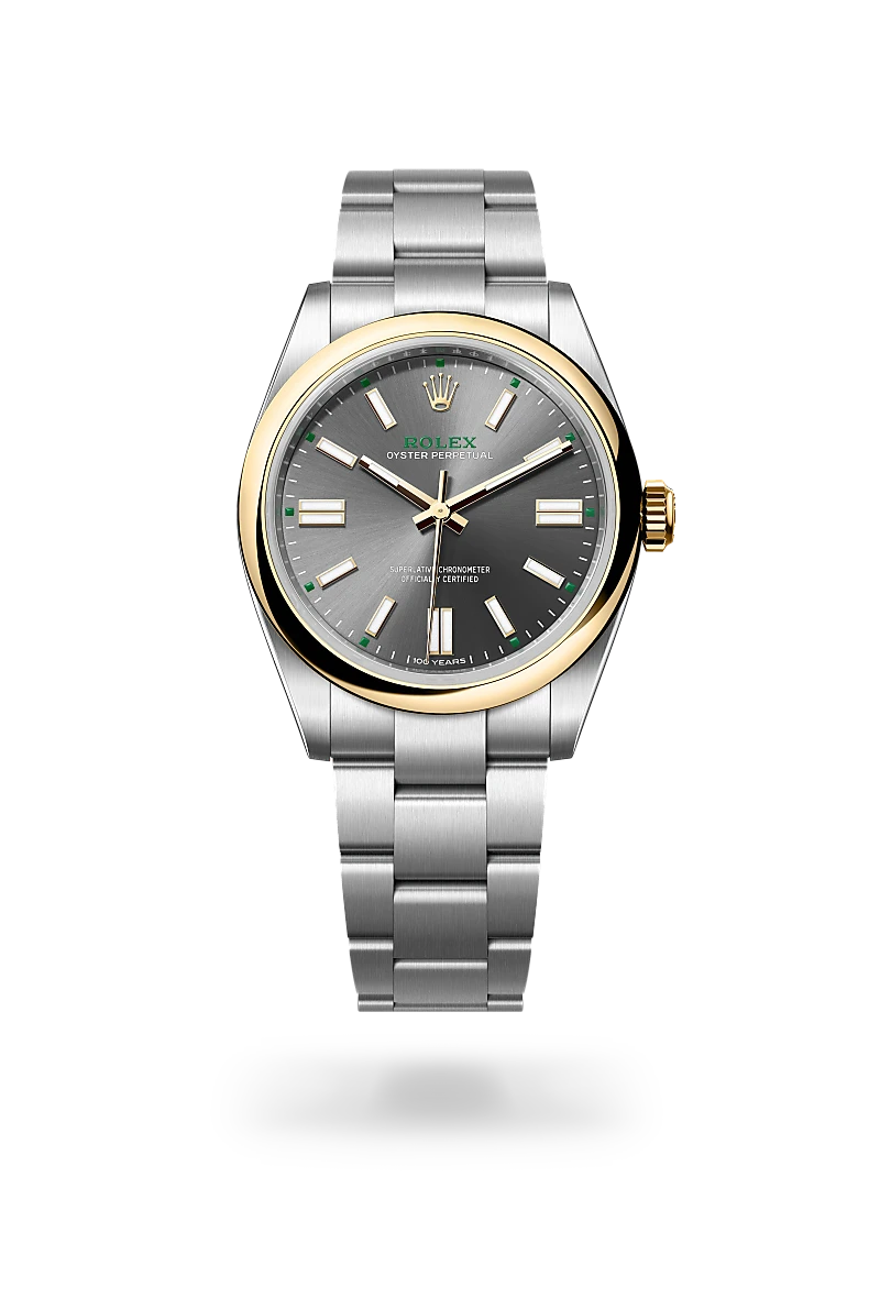 Rolex Oyster Perpetual en Rolesor amarillo —combinación de acero Oystersteel y oro amarillo, M134303-0001 Vendemmia Joyero