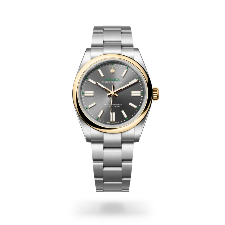 Rolex Oyster Perpetual en Rolesor amarillo —combinación de acero Oystersteel y oro amarillo, M134303-0001 Vendemmia Joyero